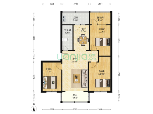 交通局宿舍 3室2厅1卫 93平方