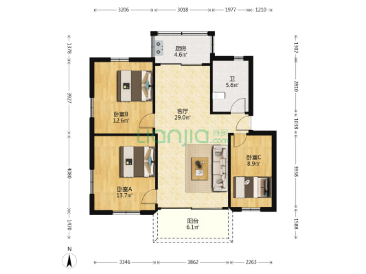 南方五金宿舍 3室1厅1卫 104平方