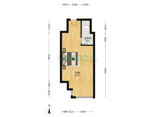 万科城际之光一居室 户型方正 全天采光-户型图