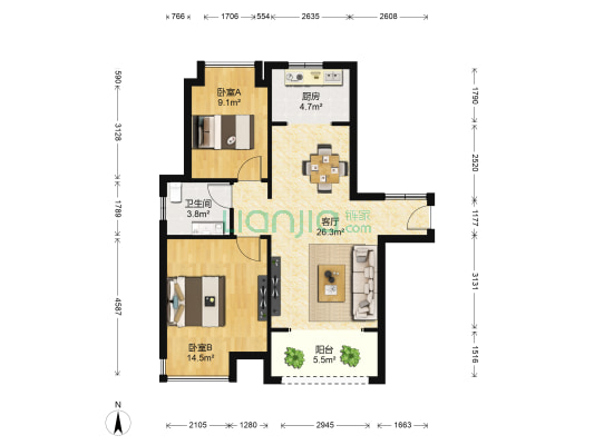 九瓏雅苑 2室1厅1卫 84平方