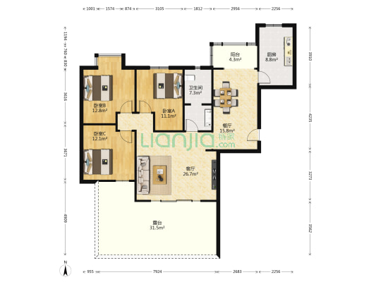 文景小区东区文园 3室2厅1卫 124平方