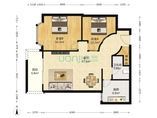 龙珠花园 2室1厅1卫 106平方
