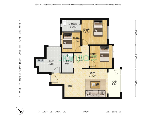 西城公馆 3室1厅2卫 81平方