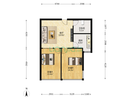 华阳名居 2室1厅1卫 86平方