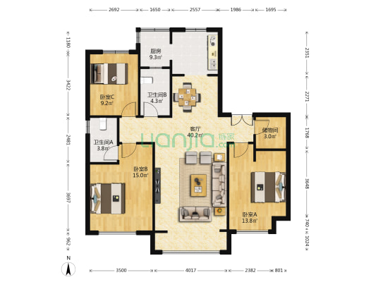 碧桂园太阳城天墅 3室1厅2卫 131平方