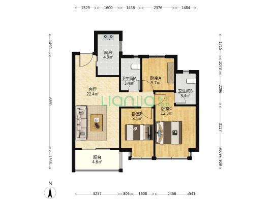 江悦润府 3室1厅2卫 89平方