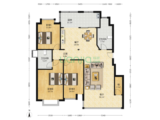 检察院小区 3室2厅2卫 154平方