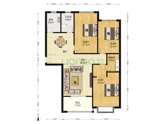 新区名苑 3室1厅1卫 143平方