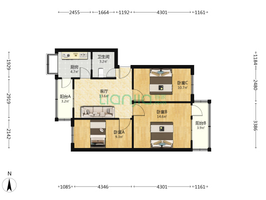维新街1号 3室1厅1卫 77平方