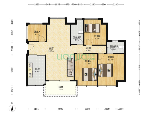 鹏达南山壹号 4室1厅2卫 115平方