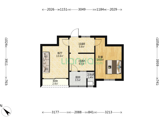 九华大院 1室1厅1卫 55平方