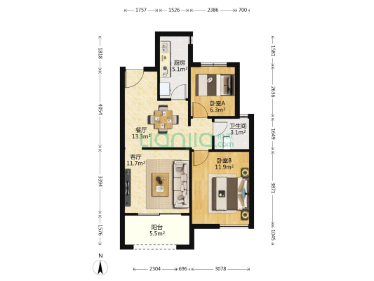 华阳玲珑苑 2室2厅1卫 81平方