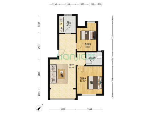 珙桐园 2室1厅1卫 74平方