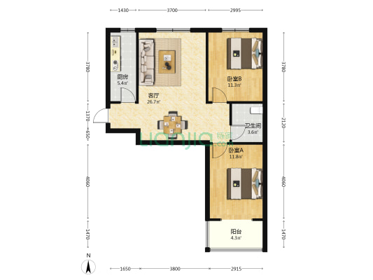 旺景苑 2室1厅1卫 86平方