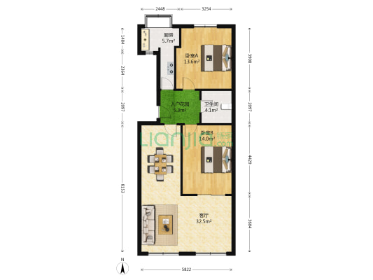 湖北省市场监督管理局宿舍 2室1厅1卫 88平方