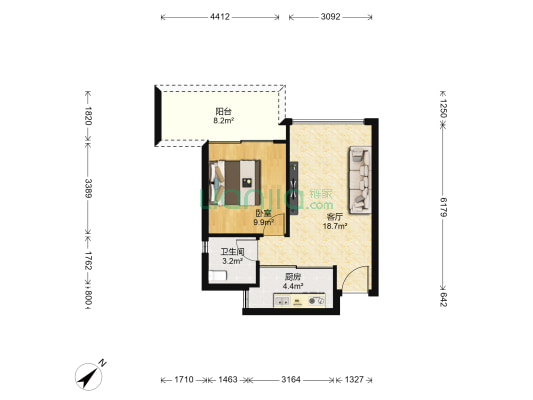 雷圳碧榕湾海景花园 1室1厅1卫 49平方