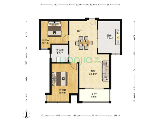 和昌仙林国际 2室1厅1卫 90平方