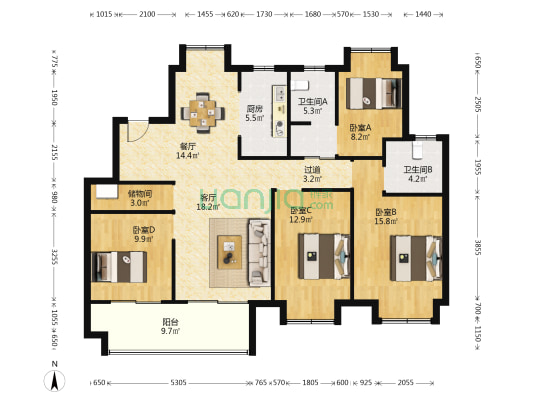春晓熙岸 4室2厅2卫 135平方