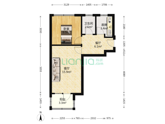 研制厂小区 2室1厅 南 北-户型图