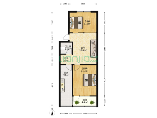 警校社区麻棉家属院 2室1厅1卫 70平方