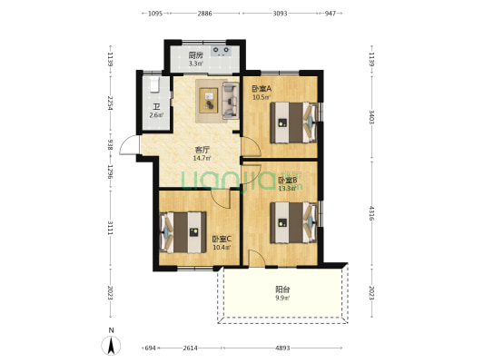 外国语学校宿舍 3室1厅1卫 72平方