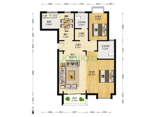 菊海雅苑 2室2厅2卫 102平方