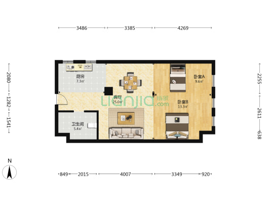 永利中心 2室1厅1卫 92平方