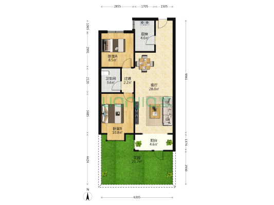 德丰海棠园 2室1厅1卫 90平方
