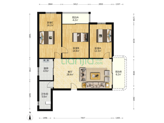 横江东门商住楼 3室1厅1卫 115平方