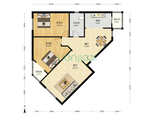 富华南里怡园 2室2厅1卫 109平方