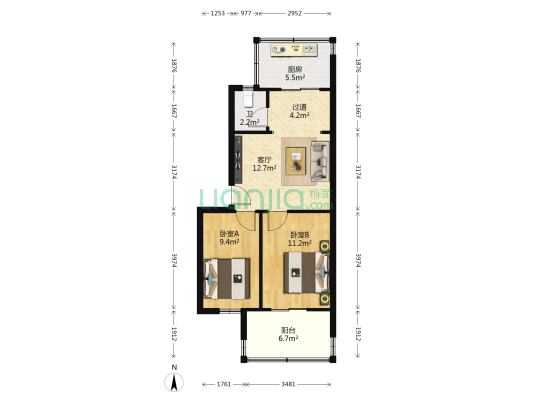 186队家属院 2室1厅1卫 44平方