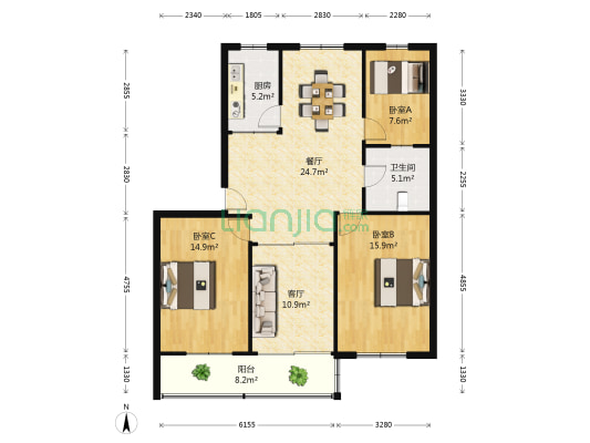 国际商城 3室2厅1卫 110平方