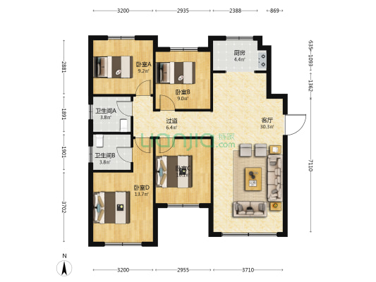 安居合城府 4室1厅2卫 133平方