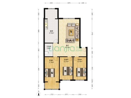 夏威夷花园 3室1厅1卫 120平方