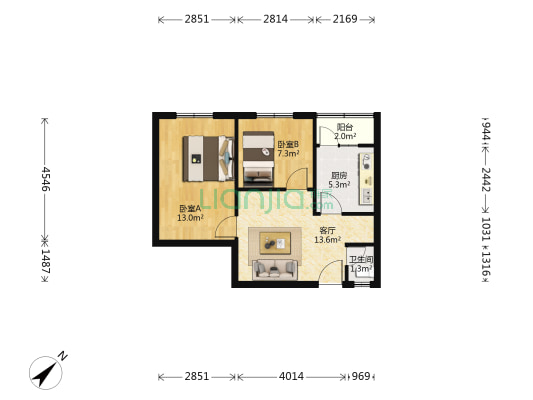 营康西路80号 2室1厅1卫 50平方