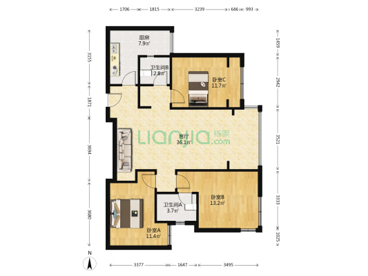 新希望锦官阁 3室1厅2卫 99平方