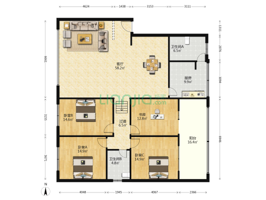 南京路21号 4室1厅2卫 147平方