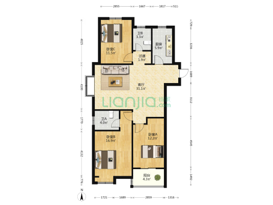 万里·江山悦居 3室1厅2卫 126平方