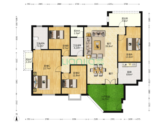 怡廷豪园A区 4室1厅2卫 160平方