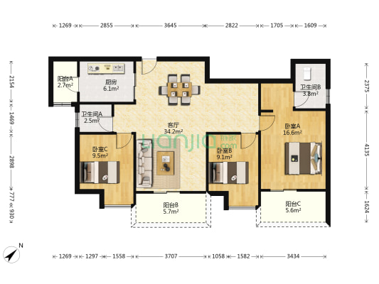 鑫月·汇峰 3室1厅2卫 118平方