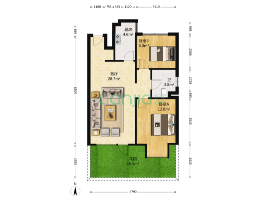 万科蓝山F区 2室1厅1卫 97平方