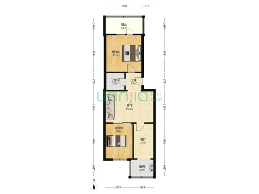 西山煤电集团公司宿舍408小区 2室2厅1卫 72平方