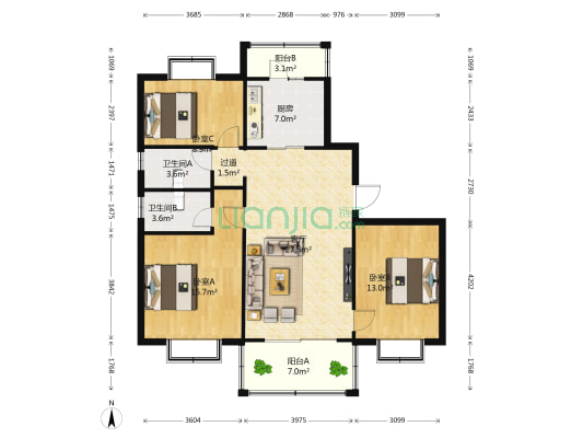 碧桂园信州府 3室1厅2卫 120平方