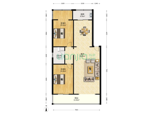 矿山路24号 2室2厅1卫 132平方