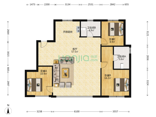 融创盛京宸院 3室1厅2卫 125平方