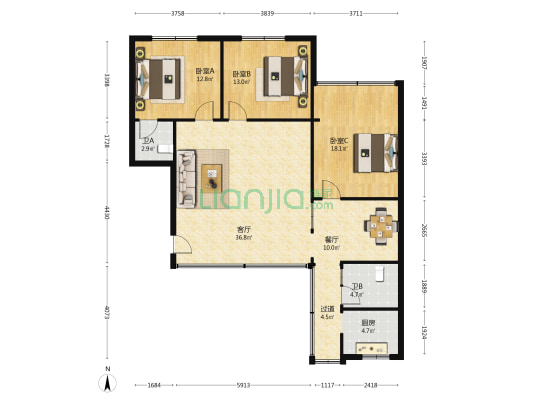 永欣苑 3室2厅2卫 129平方