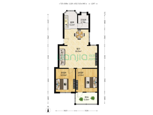 经开区皇姑路523号小区 2室1厅1卫 90平方