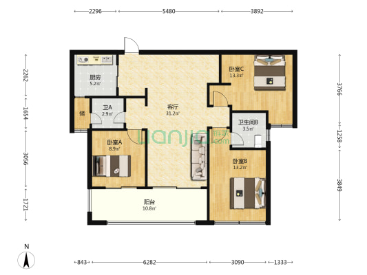 建总华林雍璟 3室1厅2卫 115平方
