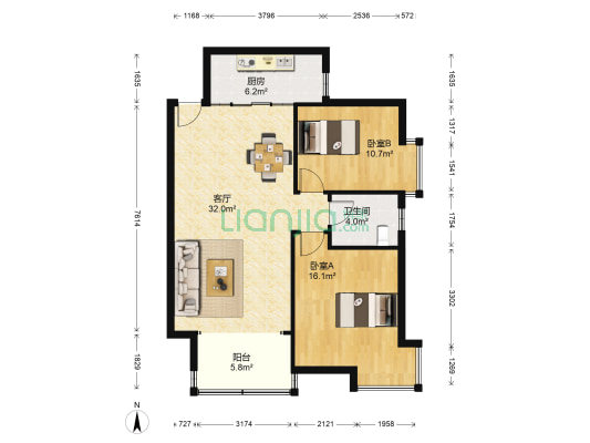 荷塘月色 2室1厅1卫 96平方