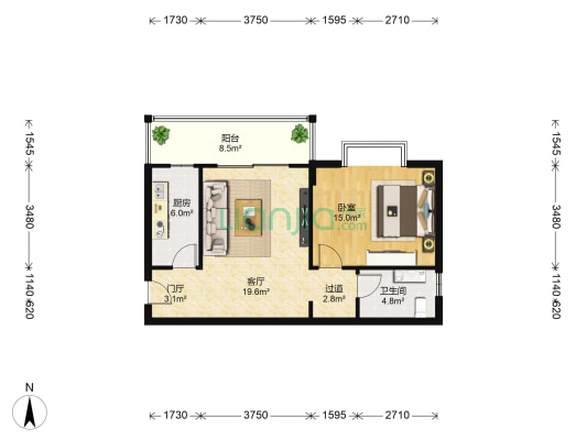 蓝色海湾 1室1厅1卫 62平方
